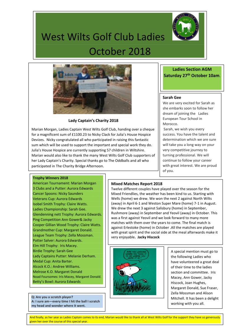 Ladies Section - October Newsletter